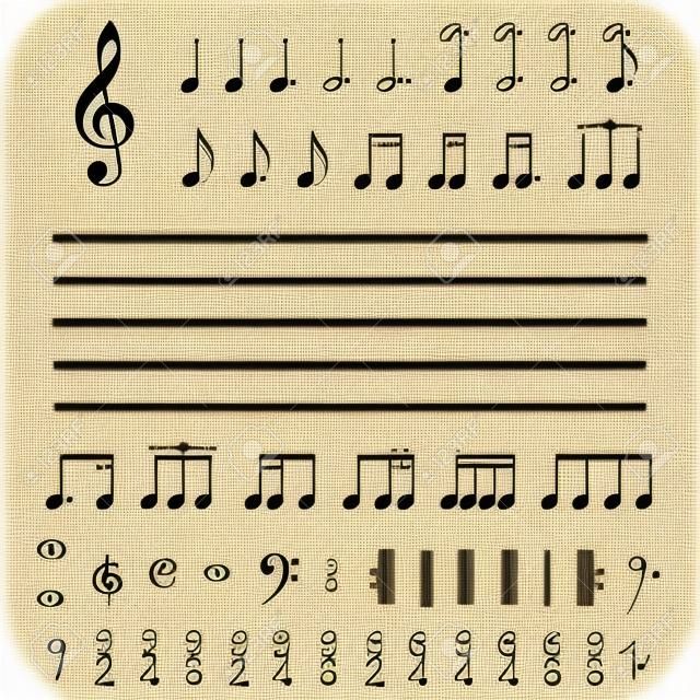 Una ilustración de las notas y números musicales