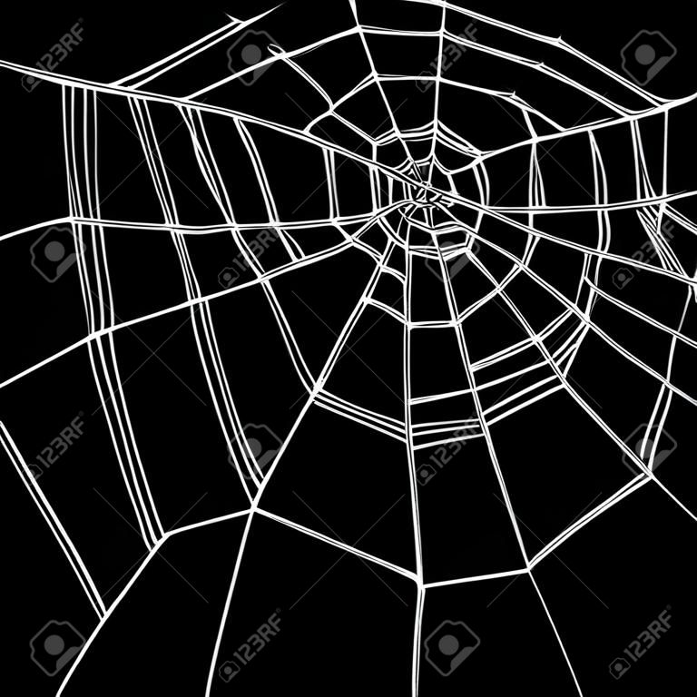Vektör beyaz örümcek ağı siyah arka plan üzerinde izole