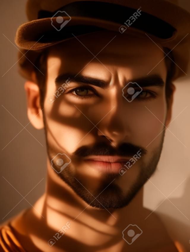 Retrato de un apuesto joven con sombras en su rostro.