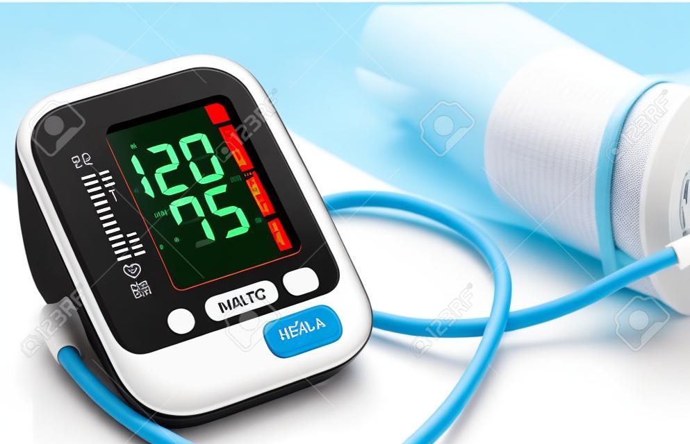 Man controleer bloeddrukmeter en hartslagmeter met digitale manometer. Gezondheidszorg en Medisch concept
