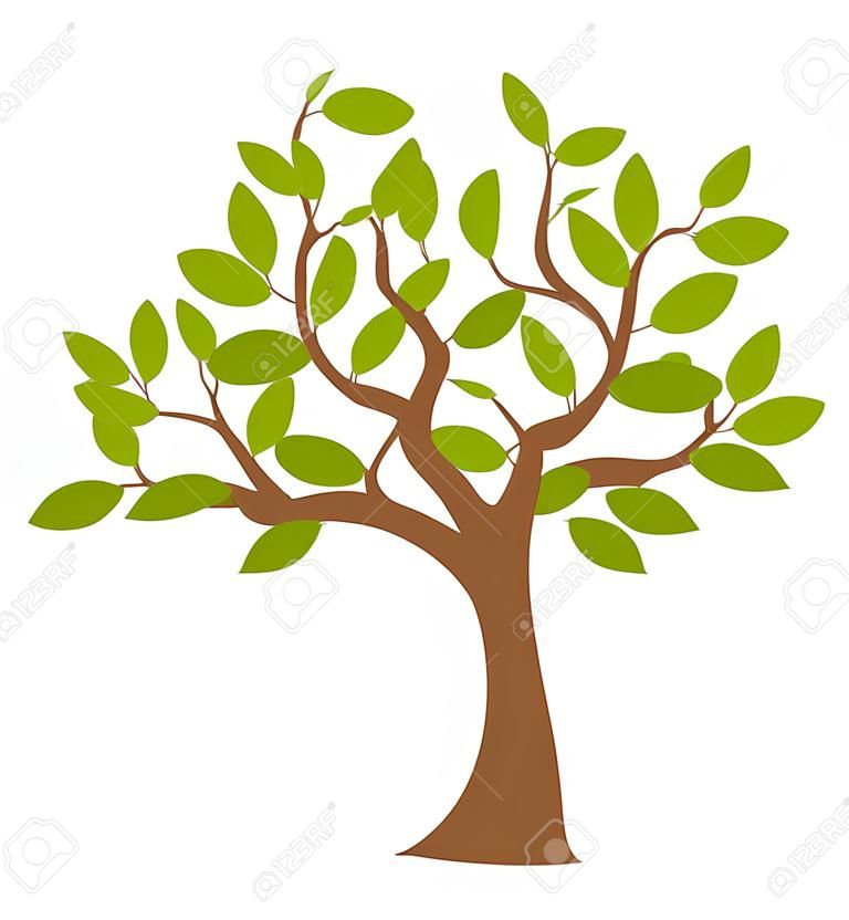 Spring tree with green leaves over white. Vector illustration