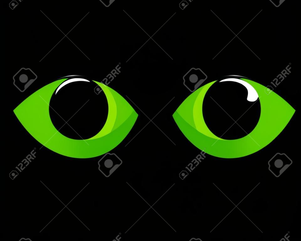 green cat eyes in darkness. Vector illustration