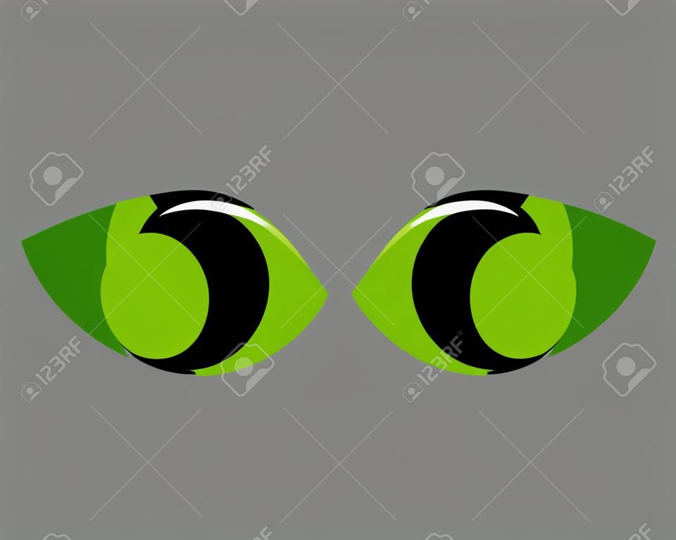 Ojos de gato verde en la oscuridad. Ilustración vectorial