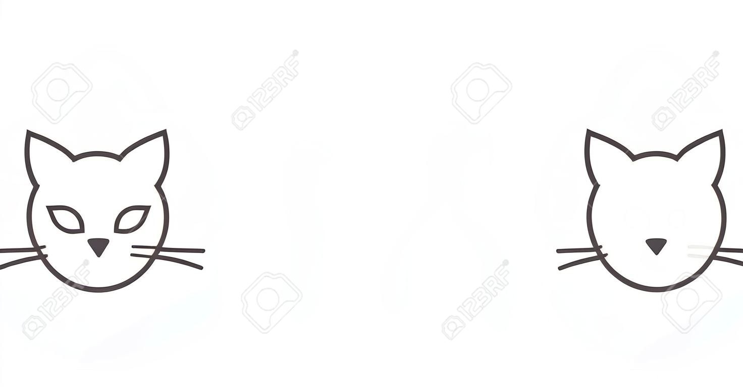 Kattenkop gezichtslijn pictogrammen. Vector illustratie.