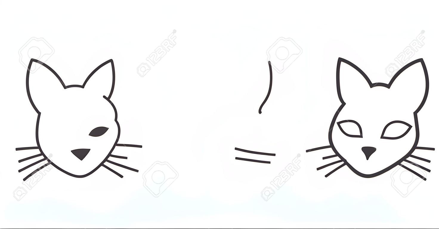 Ikony linii twarz głowa kota. Ilustracja wektorowa.
