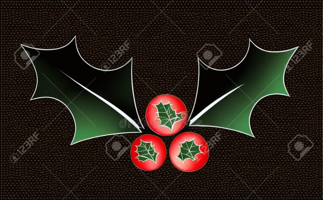 Icona nera di foglie e bacche di agrifoglio di Natale. Illustrazione vettoriale.