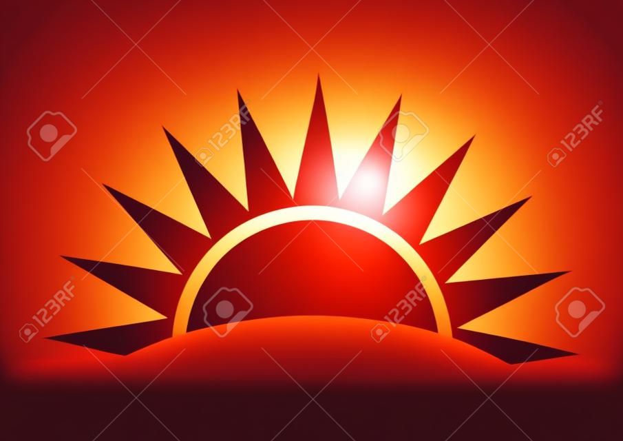 Zonsondergang zonnepictogram. Vector illustratie.