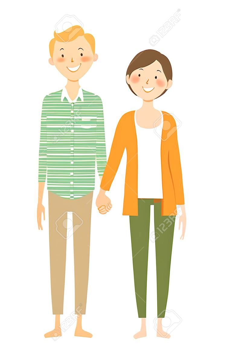 Young couple, Hold hands illustration.