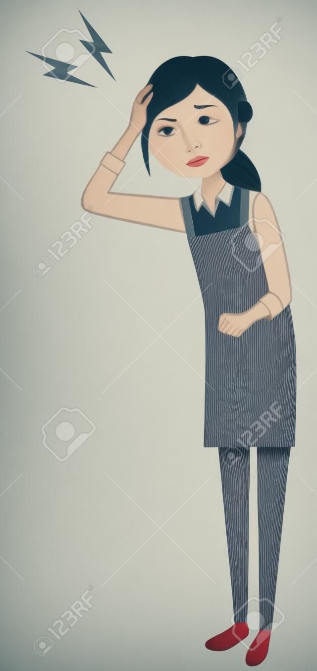 Woman wearing apron, Headache