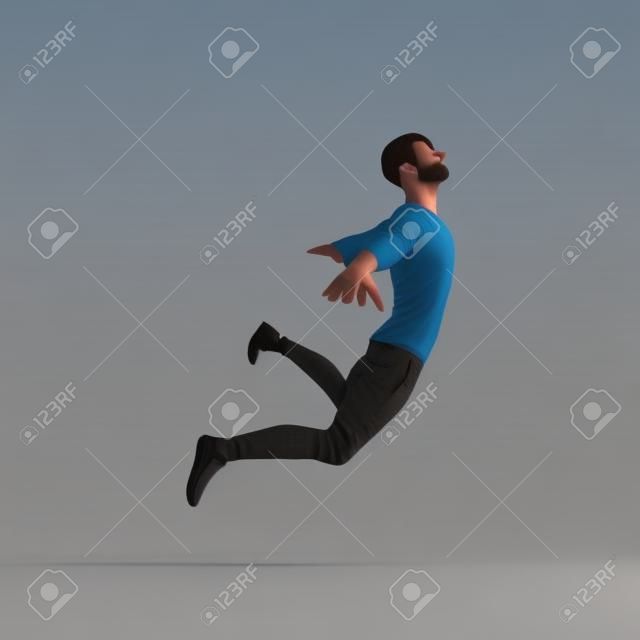 Hovering in Air. Man Floating in the Air. 3D Model of Man.