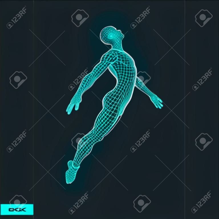 Schweben in der Luft. Mann in der Luft schweben. 3D-Modell des Menschen. Menschlicher Körper. Gestaltungselement. Vektor-Illustration.