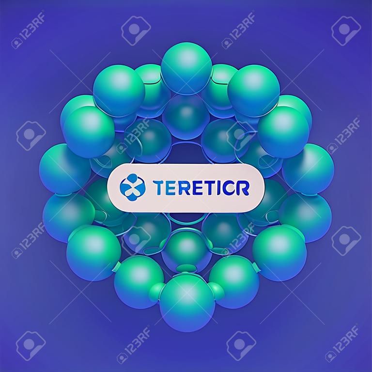 Molecular structure with spherical particles. Scientific background. Connection structure. 3D vector illustration for design.