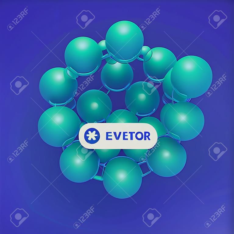 Molecular structure with spherical particles. Scientific background. Connection structure. 3D vector illustration for design.