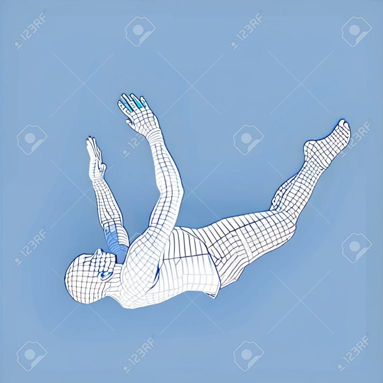 3d homme glisser et silhouette de l & # 39 ; homme d & # 39 ; un homme tombé du corps humain illustration du corps masculin blanc. vecteur de conception. illustration