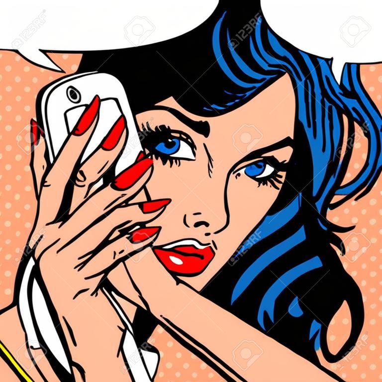 Pop art vintage comic. Girl phone talk retro background