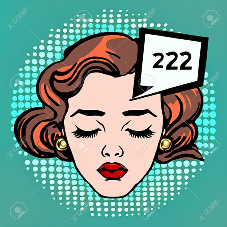 Emoji ícone mulher rosto sono pop art estilo retro. Descanso e hibernação. Uma imagem estilizada para ícones de computador e t-shirt
