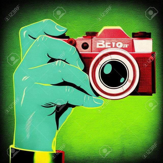 Retro camera snapshot selfie pop art retro style. Photo photography picture technique