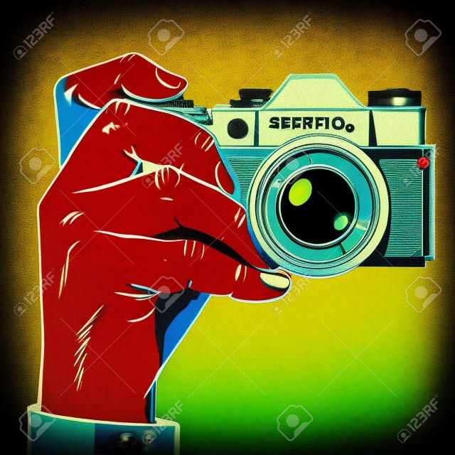 Ретро камеры снимок селфи поп-арт стиле ретро. Фотография Фотография Фотография техника