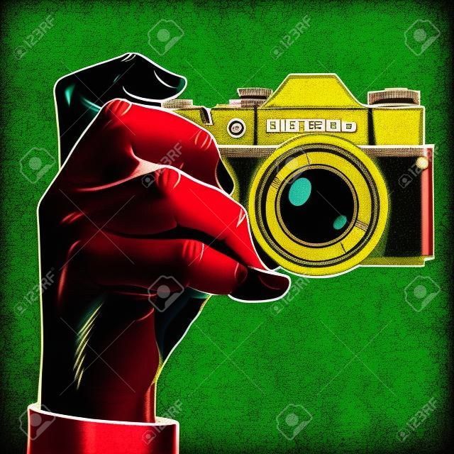 Retro-Kamera Schnappschuss selfie Pop-Art Retro-Stil. Foto Fotografie Bild-Technik