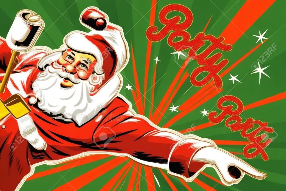 Pop art uitnodiging voor een kerstfeest, retro vector illustratie.