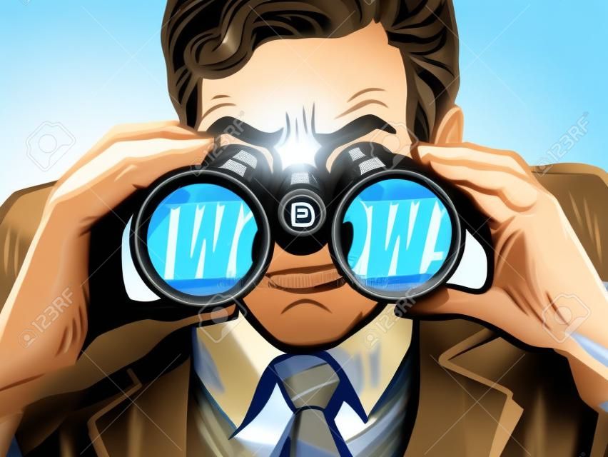 wow Businessman looking through binoculars