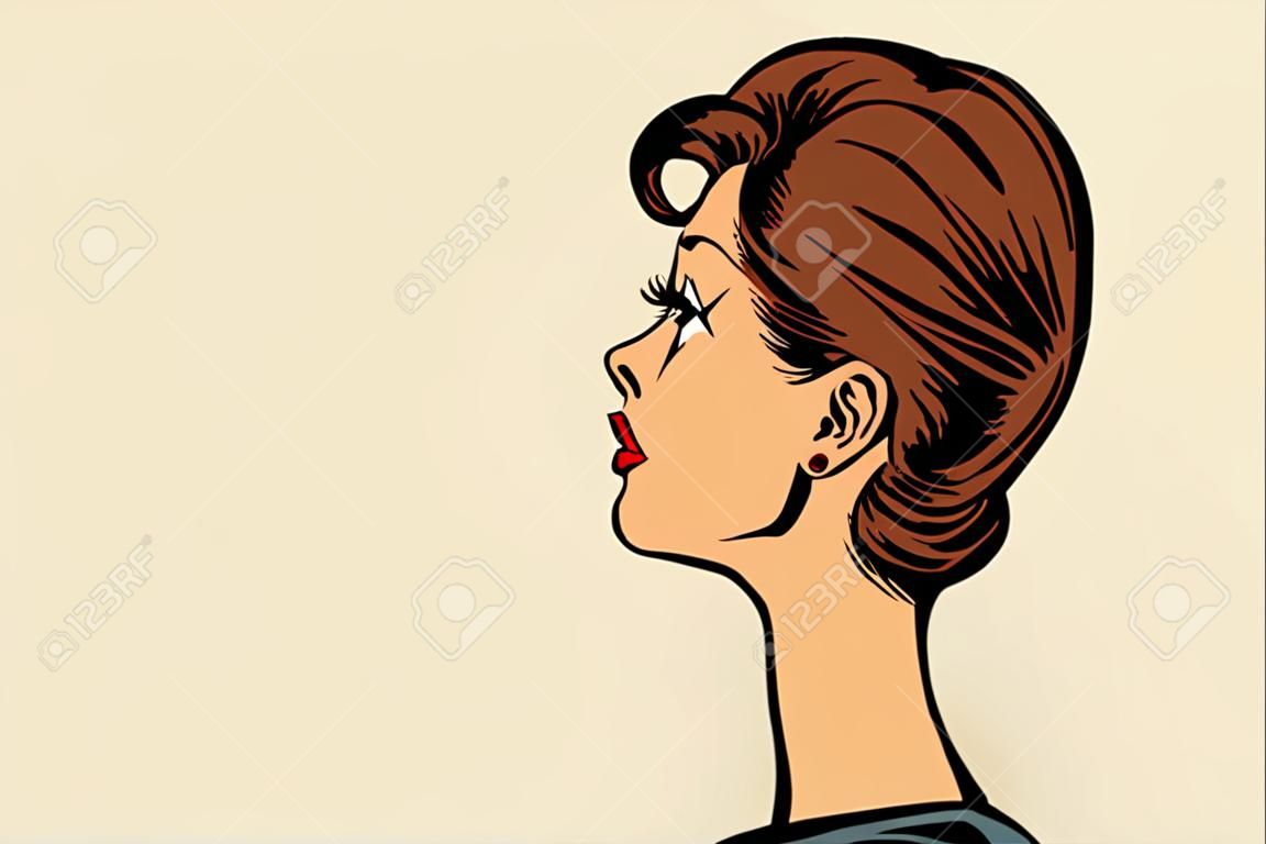Close-up woman face profile. Pop art retro vector illustration