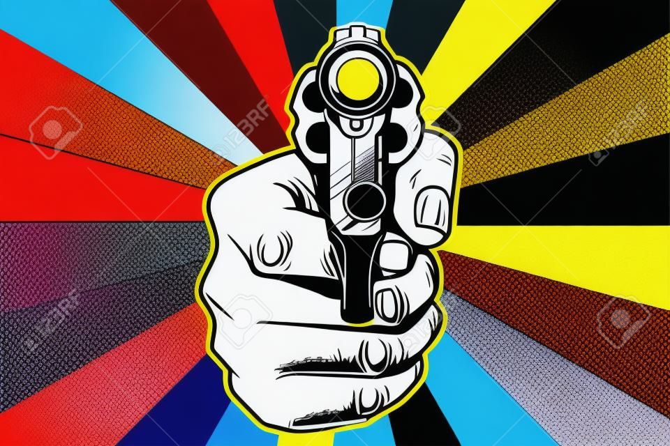 Revolver in der Hand. Pop-Art Retro-Vektor-Illustration
