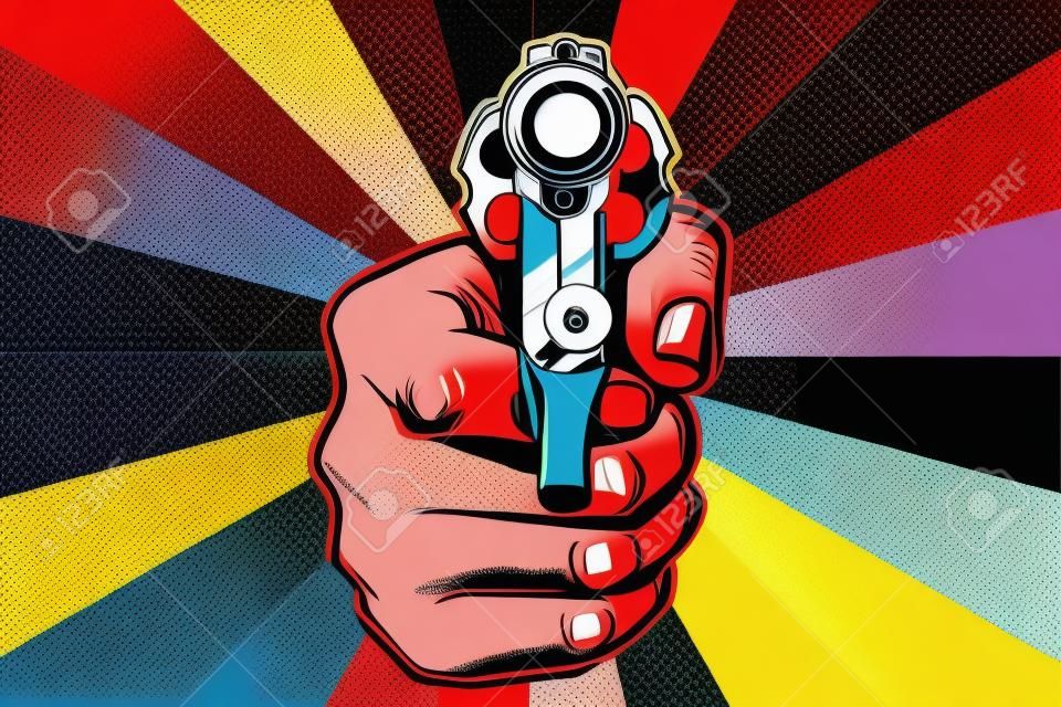 revolver in hand. Pop art retro vector illustration
