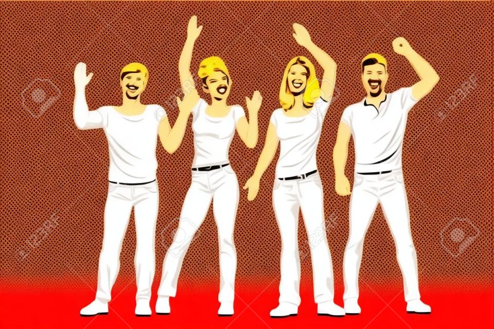 greeting. a group of people waving their hands. Pop art retro vector illustration kitsch vintage drawing