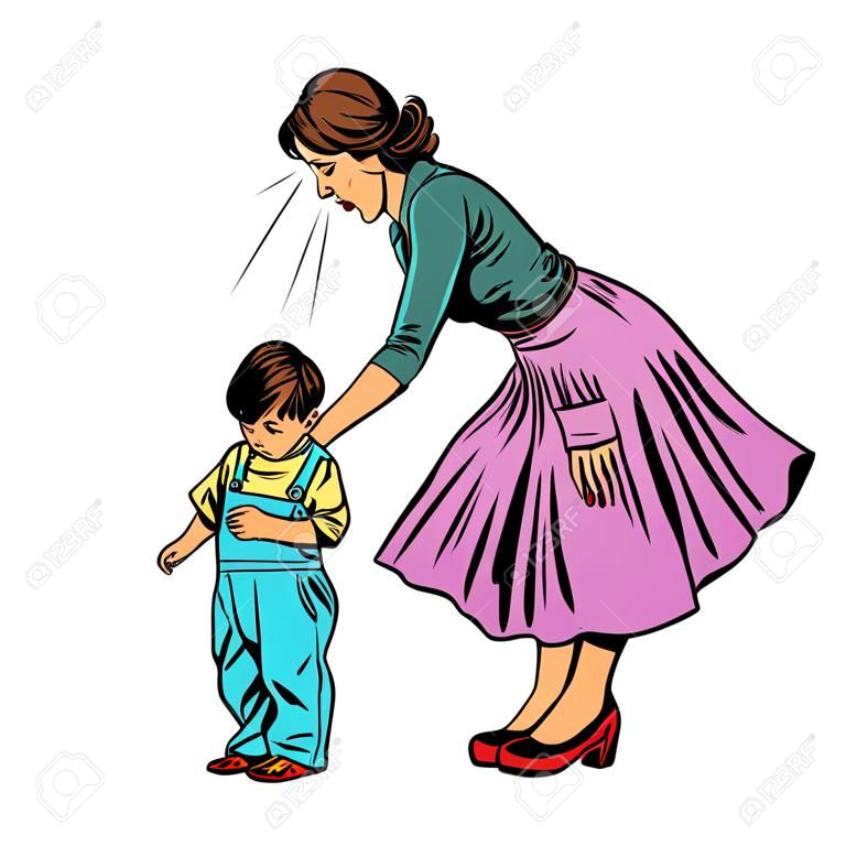 mother and guilty son. isolate on white background. Pop art retro vector illustration vintage kitsch