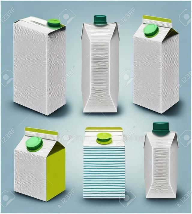 Cardbox сок и молоко коробка пустой шаблон упаковки, реалистичные 3D шаблон пакет векторные иллюстрации