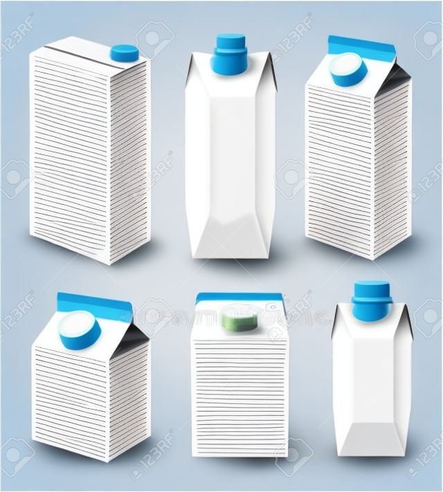Cardbox сок и молоко коробка пустой шаблон упаковки, реалистичные 3D шаблон пакет векторные иллюстрации