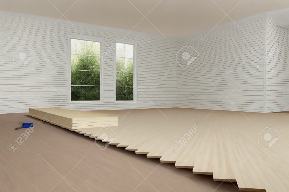 Laying out poplar hardwood in room in a house
