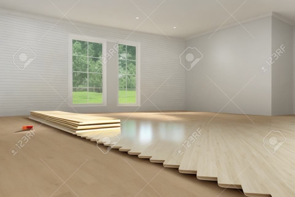 Laying out poplar hardwood in room in a house