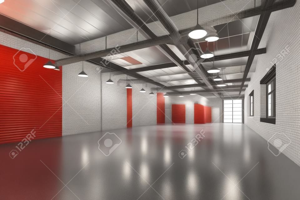 Empty clean big industry warehouse for business use (3D Rendering)