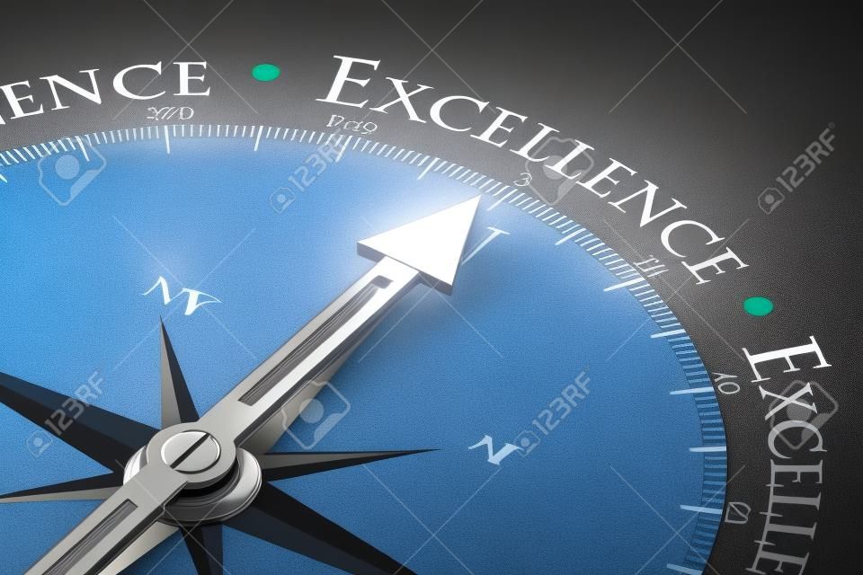 Erreichen Sie Business Excellence als Konzept auf einem Kompass (3D-Rendering)