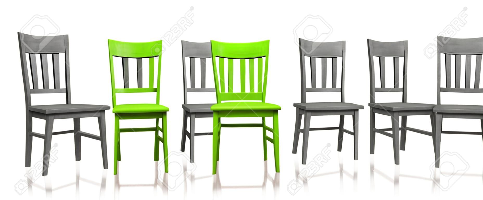 La fila de sillas 3D - verde-gris