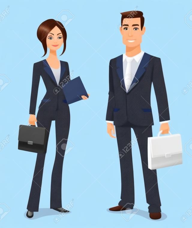 Młody mężczyzna i kobieta w eleganckim garniturze