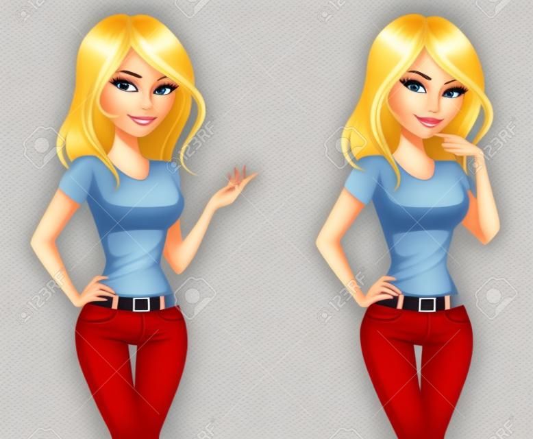 Cute blonde Cartoon Mädchen in Jeans