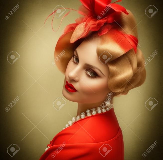 Retro Beauty Portrait  Vintage Styled  Beautiful Young Woman 