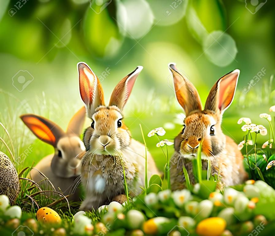 Lapins de conception d'art de lapins de Pâques Mignon peu dans le pré