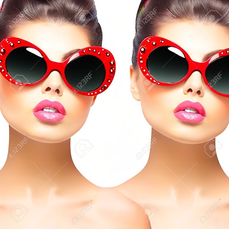 Красота удивлен фотомодель девушка носить солнцезащитные очки