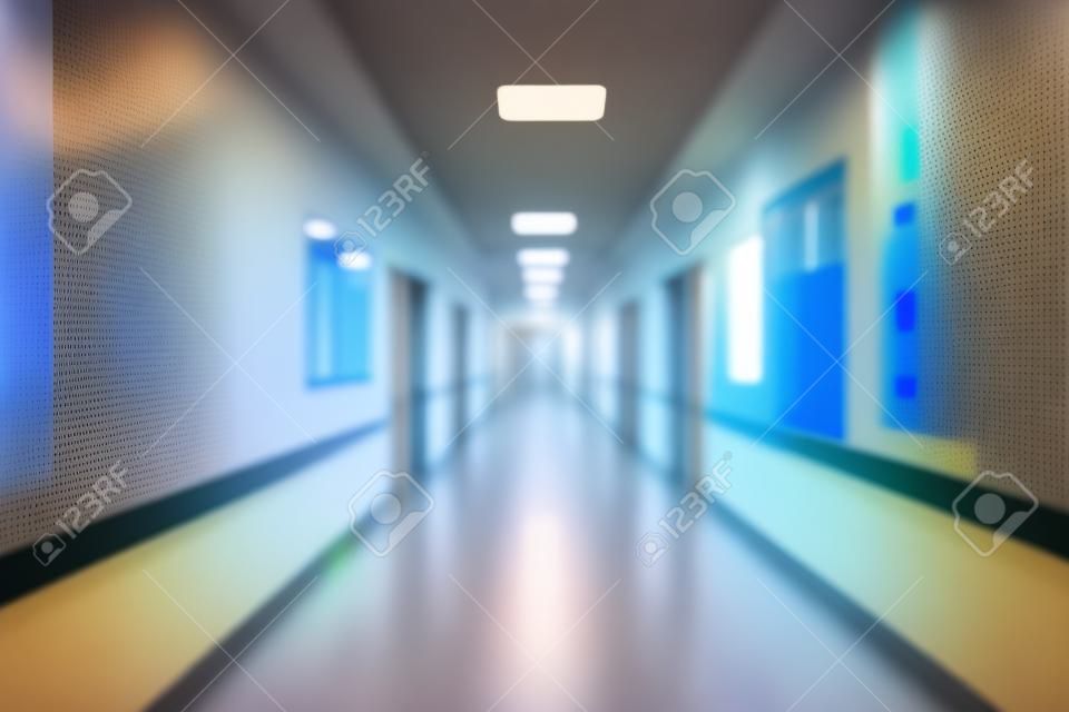 Filled with bright lights hospital corridor, concept of patient`s bright hopes for the future. Defocused background.