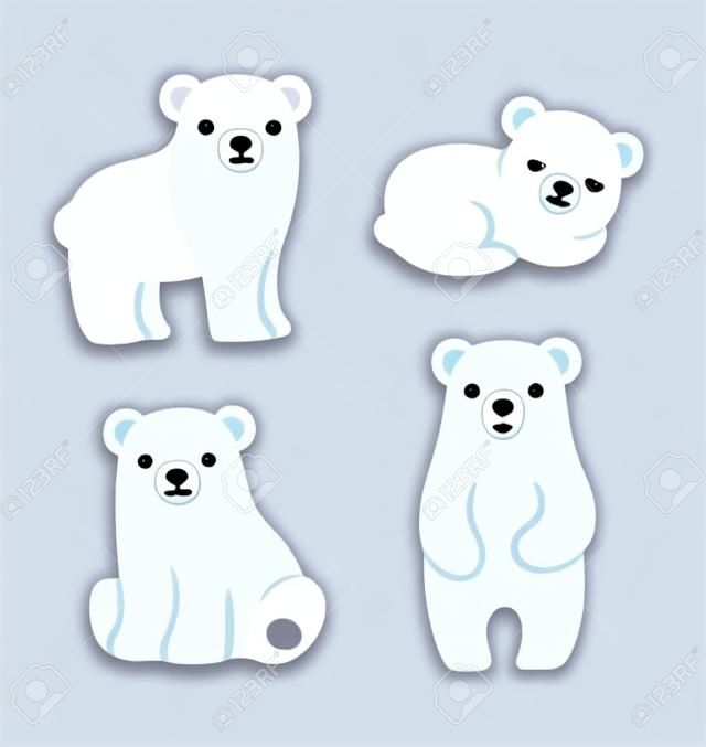 Coleção de filhotes de urso polar de desenho animado bonito. Ilustração vetorial simples e moderna.