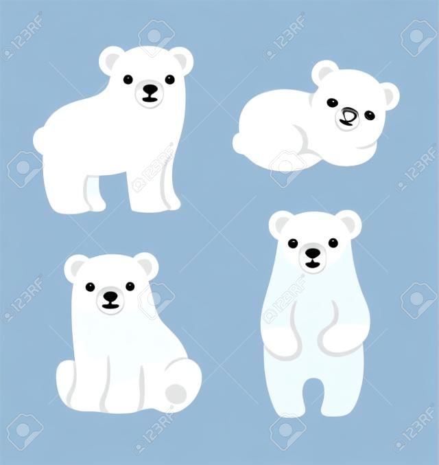 Coleção de filhotes de urso polar de desenho animado bonito. Ilustração vetorial simples e moderna.