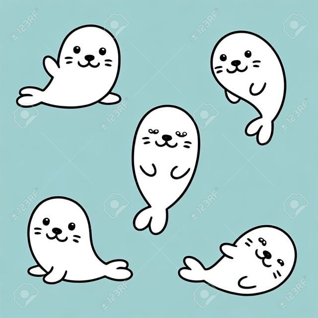 Cute cartoon baby seal pups. 