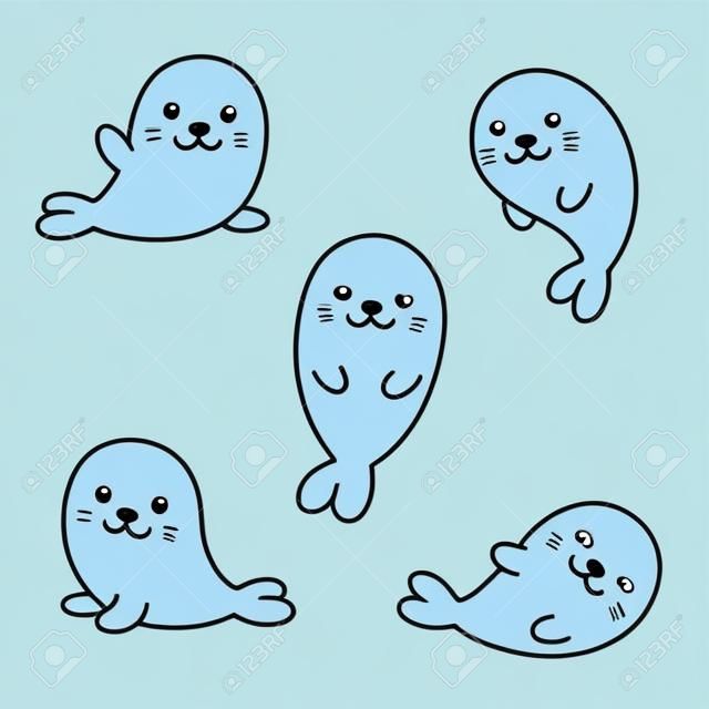 Cute cartoon baby seal pups. 