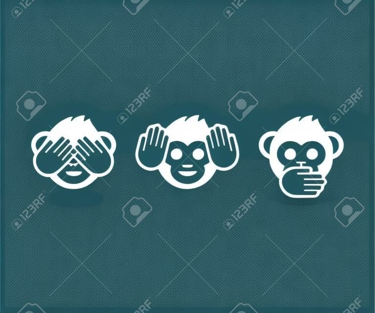 Three wise monkeys vector icons.
