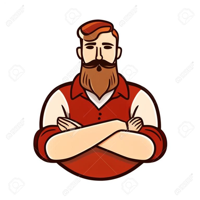 Dibujo de hombre con barba y bigote con los brazos cruzados. Ilustración estilizada del inconformista.