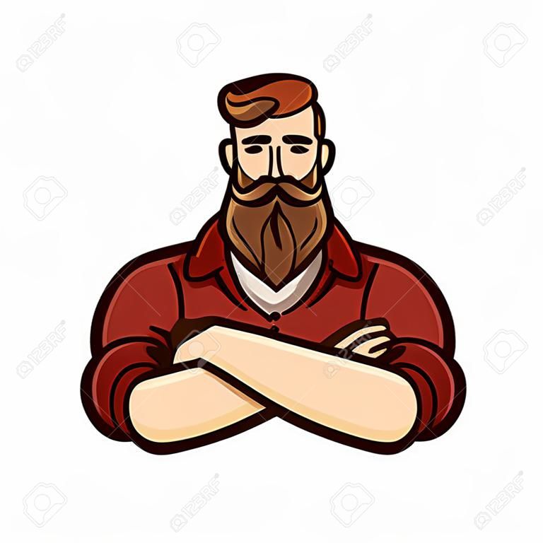 Dibujo de hombre con barba y bigote con los brazos cruzados. Ilustración estilizada del inconformista.